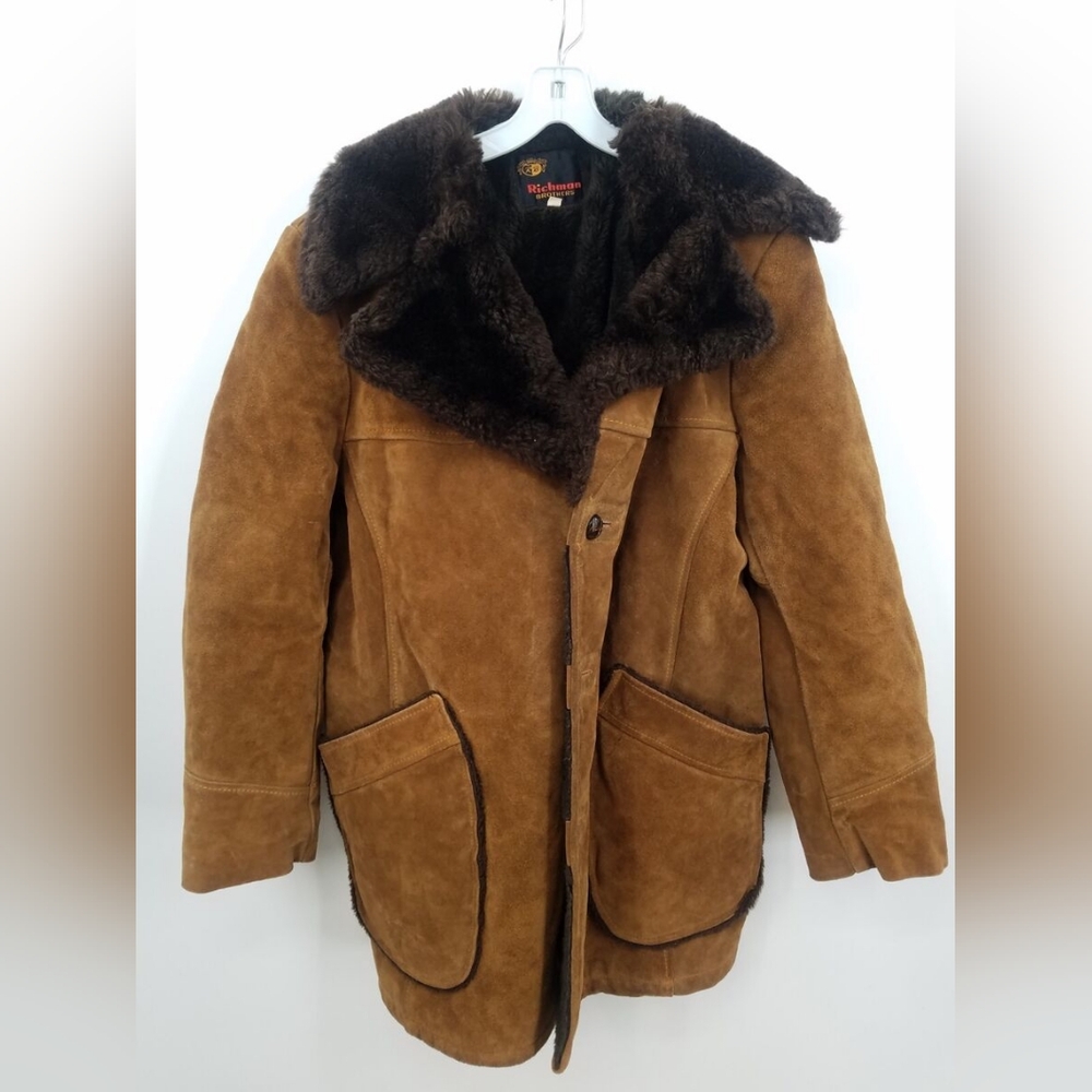 Richman Brothers Vintage Faux Fur Lined Suede Leather Jacket coat Men Large 42
